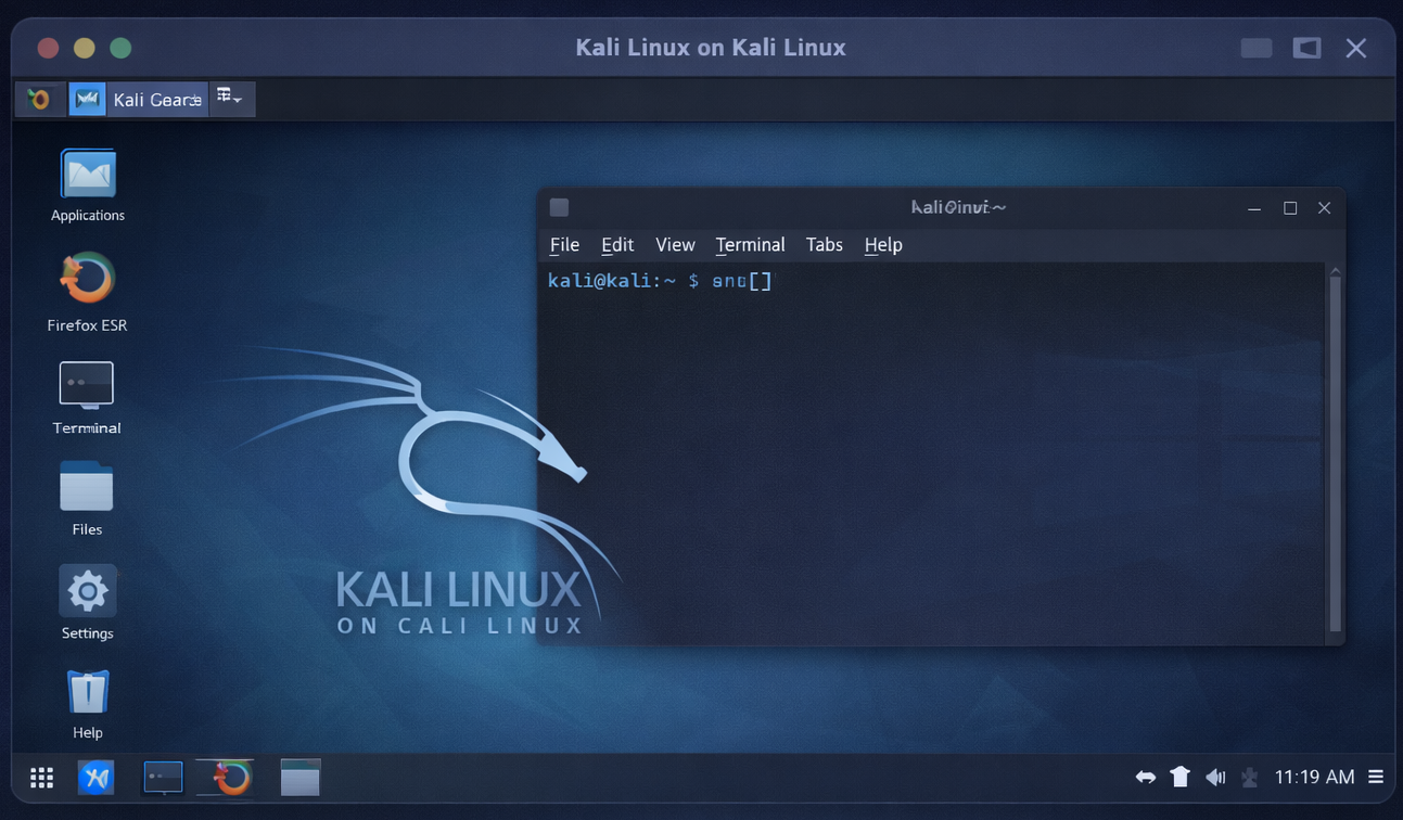 Kali Linux Xfce desktop environment running in WSLg window