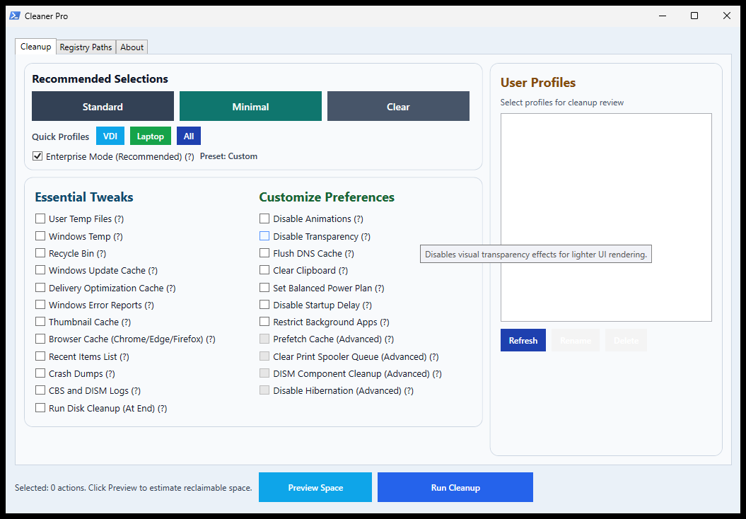 CleanOps Cleaner Pro interface
