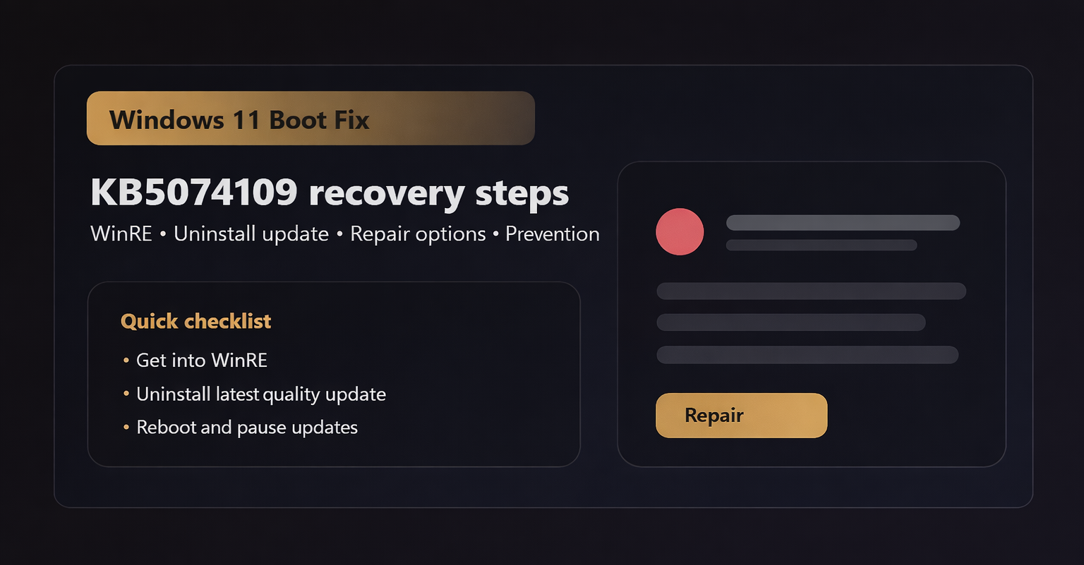 Windows 11 KB5074109 boot fix hero screenshot (actual blog image)